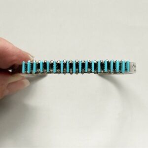 Vintage Signed RL Lastyano Needlepoint Turquoise Sterling Silver Cuff Bracelet